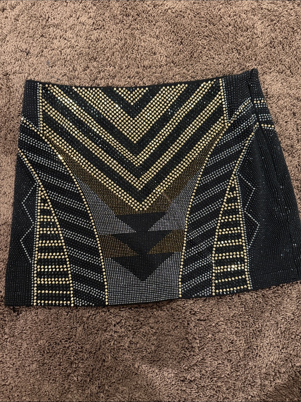 Vici Black Mini Skirt with Gold and Silver Stud Geometric Design